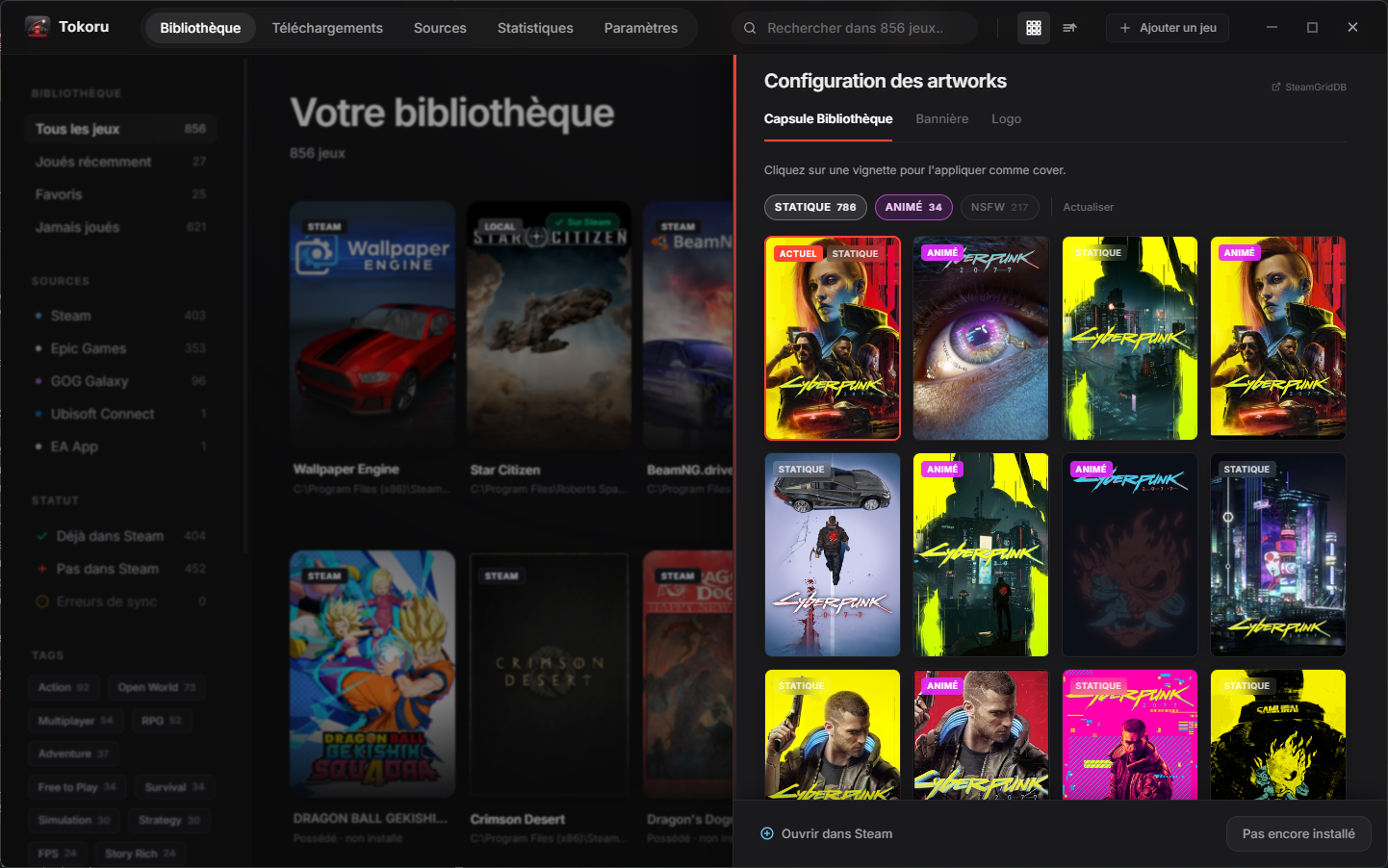 Picker d'artworks SteamGridDB — toutes les variantes par jeu